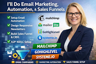 do email marketing, newsletter design, automation, and sales funnel setup
