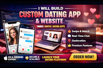 build custom dating website, dating web app, tinder, match dating app developer