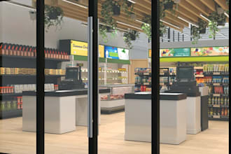 refit 3d grocery store,supermarket layout,retail interior,aisle,food mart render