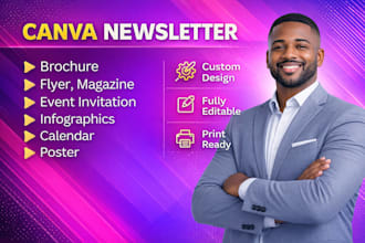 do canva newsletter design, custom newsletter, editable newsletter