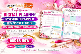 design digital planner, hyperlinked planner, etsy digital product, journal