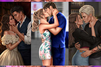 do nsfw semi realistic couple art romance book cover art character design no ai