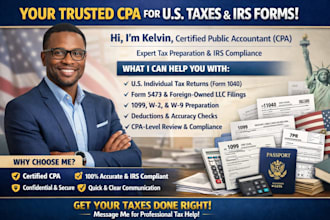 prepare and file us taxes, irs tax form 1040, 5472, 1099, w2, w9 as cpa