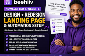 design beehiiv landing page, newletter and ai german email automation setup