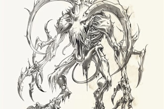 draw monster or fantasy creature in sketch illustration
