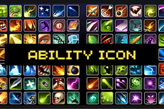 design custom 2d game icons, skill icons, ability icons for rpg moba, pixel game