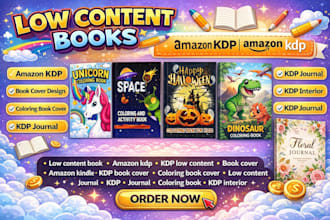 design amazon kdp low content book, journal, coloring book cover and interior