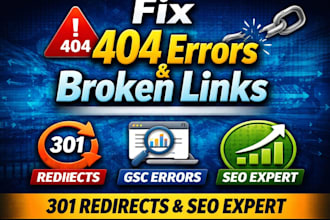 fix 404 errors, broken links, 301 redirects and SEO issues