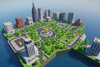 create a professional roblox map, game environment, obby, city, and realistic 3d