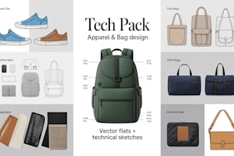 create bag tech pack, active foot tech pack, pattern design manufacturers
