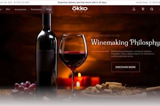 design wine shopify store, liquor website, soft drink store, juice website