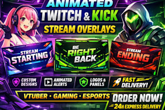 design twitch overlay kick twitch logo animated streamer overlay gaming screens