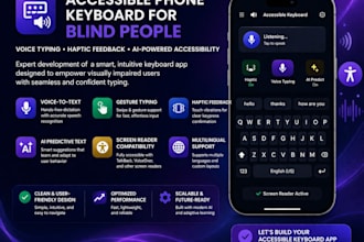 develop a custom keyboard app for blind users with voice and haptic features