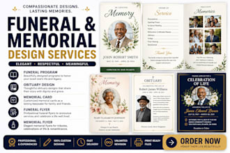 design funeral program, obituary, memorial card, funeral flyer, memorial flyer