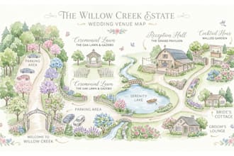create custom watercolor wedding venue map illustration for illustration