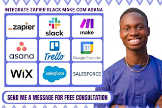 integrate zapier slack make com asana trello google calendar wix salesforce