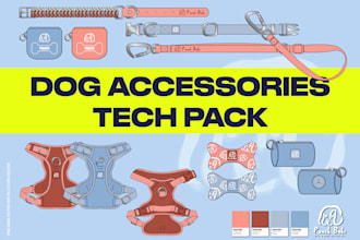 make dog accessories techpack and cad flat sketch