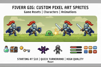 create and animate 8bit 16bit pixel art sprites and tilesets for games  assets
