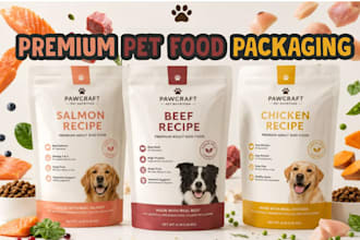 design premium pet food packaging, supplement label for dog and cat