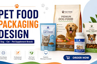 design premium pet food packaging, supplement label for dog and cat