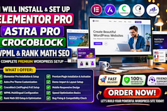 install elementor pro, astra pro, crocoblock, wpml and rank math SEO plugins