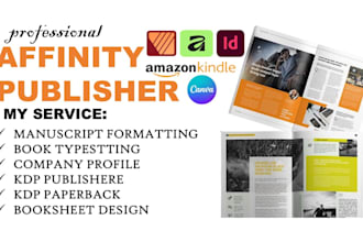 do book formatting, catalog layout, and brochure design in affinity publisher