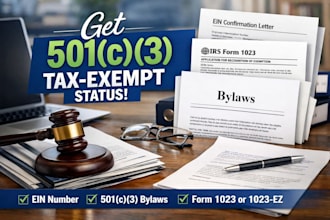 help you get 501c3 tax exempt status with ein bylaws and form 1023 ez