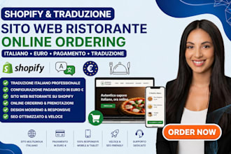 shopify traduzione italiano euro pagamento sito web ristorante online ordering