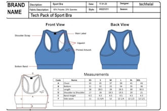design activewear tech pack seamless gym set flat sketch bom spec sheet