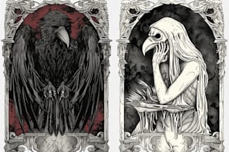 draw detailed engraving dark art for your merch