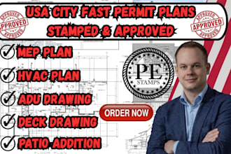 fully stamp USA adu permit plan,deck drawing,mep plan,hvac plan,patio addition