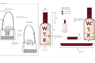 design wine product tech pack, label spec, backpack tech design, bag tech pack