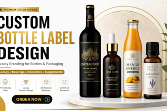 design custom bottle label, product packaging, sauce and cosmetic label design