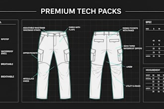 design factory ready fashion tech pack flat sketch apparel bom spec sheet