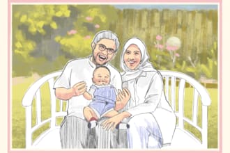draw commemorative illustration for your team or family