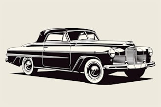 line art car illustration or any vehicle in retro vintage