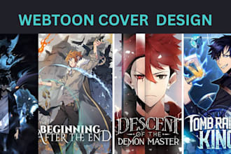 design anime webtoon cover, manga webnovel  cover art for shonen or manhwa art