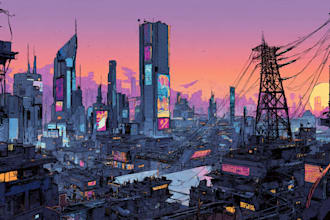 design illustration of futuristic cyberpunk city