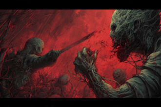 do an brutal, dark, horror, metal art illustration
