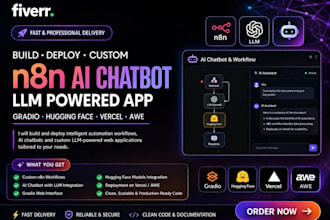 build deploy custom n8n ai chatbot, llm powered app, gradio hugging face vercel