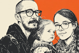 draw a custom portrait in linocut style