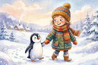 create watercolor children story book illustrations and kids book