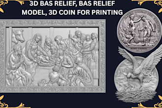 sculpt printable 3d bas relief coin, 3d coin, medal, stl, cnc model for printing
