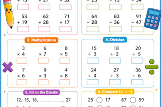 design creative and colourful math worksheets for kids