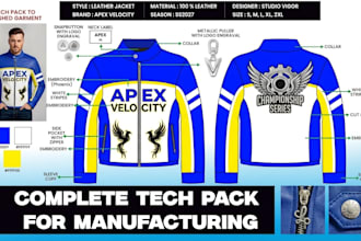 create factory ready fashion tech pack or flat spec sheet bom measurement chart