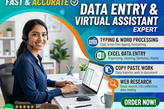 data entry, typing and excel tasks quickly