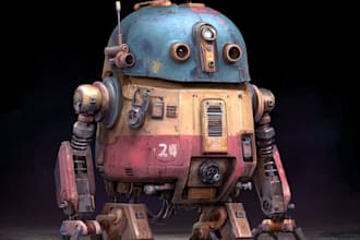 create a unique and detailed robot character illustration