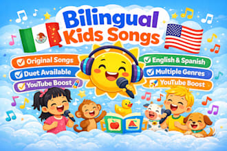 sing children music, fun kids song or nursery rhyme in english and spanish