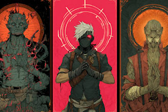 create detailed dark art illustrations for bands and merch