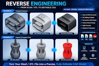 reverse engineer scan data, edit stl file, create cad models